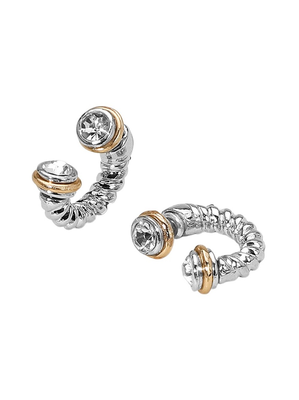 Two-Tone Silver and Gold Crystal Open Cuff Earrings